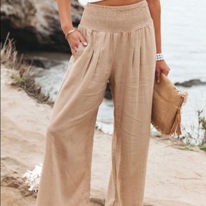 Vici Weston Linen Blend Pocketed Smocked Pants, Camel